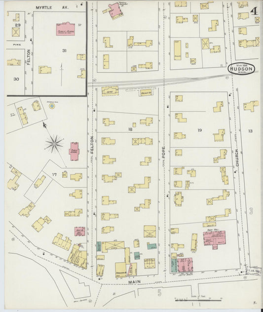 Sanborn Fire Insurance Map from Hudson, Middlesex County, Massachusetts (1894), Sheet #0004 - Historic Sanborn Fire Insurance Map Print, vintage old map wall art, antique decor, genealogy gift, Massachusetts Massachusetts map
