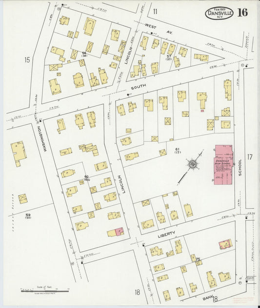Sanborn Fire Insurance Map from Dansville, Livingston County, New York (1920), Sheet #0016 - Historic Sanborn Fire Insurance Map Print, vintage old map wall art, antique decor, genealogy gift, New York New York map