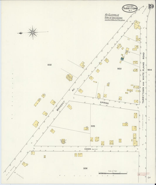 Sanborn Fire Insurance Map from Tarrytown, Westchester County, New York (1909), Sheet #0019 - Historic Sanborn Fire Insurance Map Print, vintage old map wall art, antique decor, genealogy gift, New York New York map