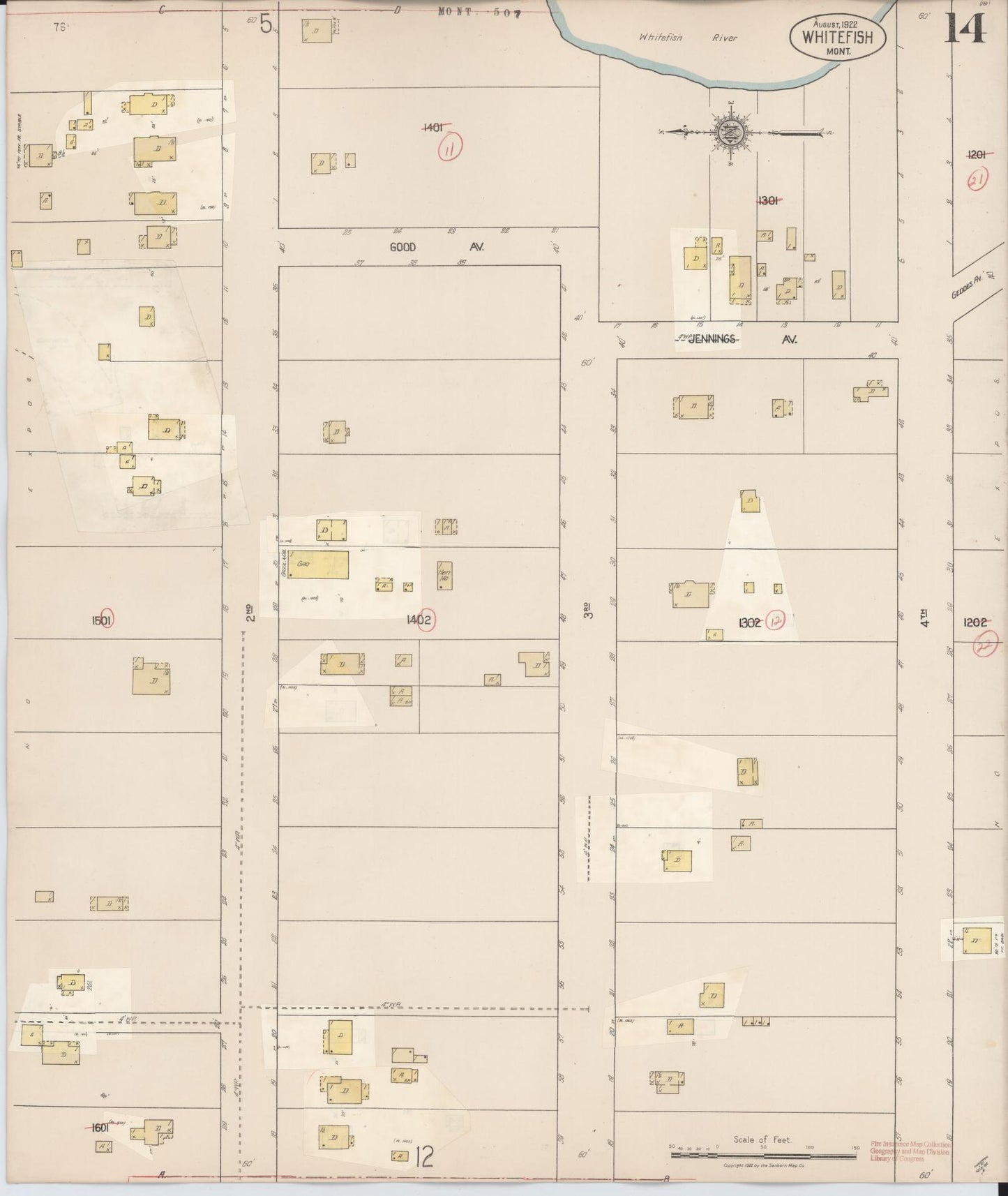 Sanborn Fire Insurance Map from Whitefish, Flathead County, Montana (1932), Sheet #0014 - Complete Map Set gallery image, historic Sanborn map, vintage wall art, Montana Montana