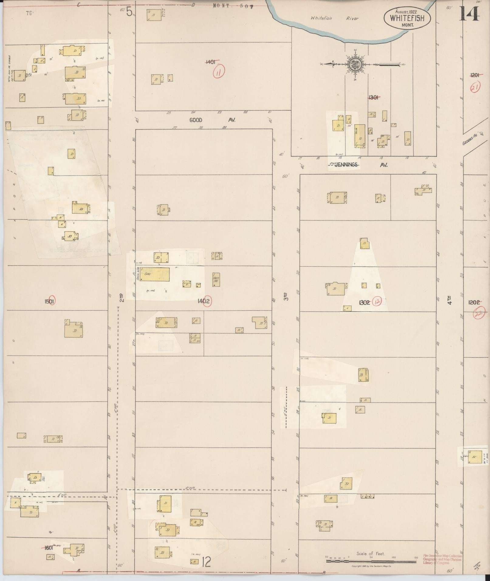 Sanborn Fire Insurance Map from Whitefish, Flathead County, Montana (1932), Sheet #0014 - Complete Map Set gallery image, historic Sanborn map, vintage wall art, Montana Montana