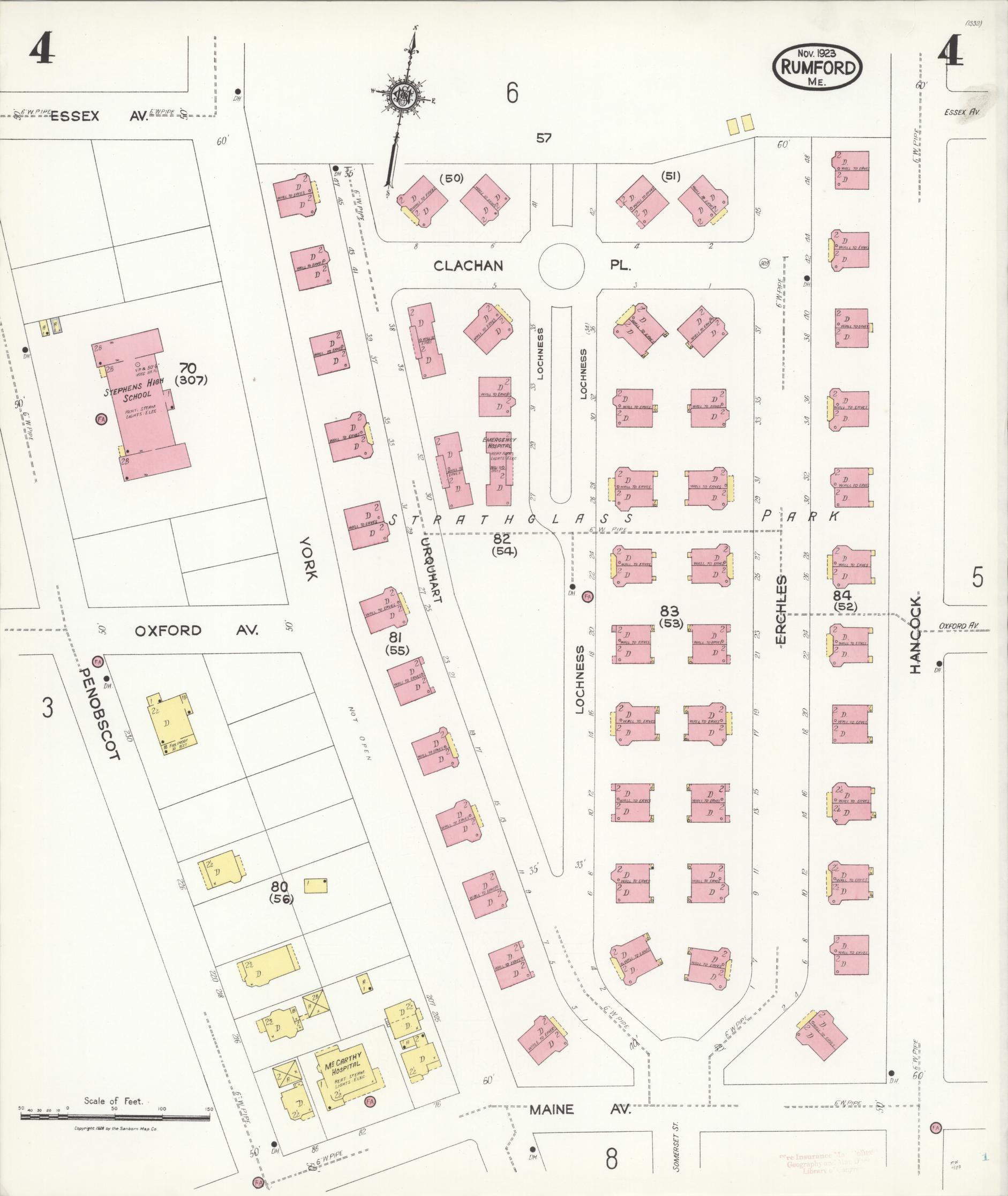 Sanborn Fire Insurance Map from Rumford, Oxford County, Maine (1923), Sheet #0004 - Complete Map Set gallery image, historic Sanborn map, vintage wall art, Maine Maine