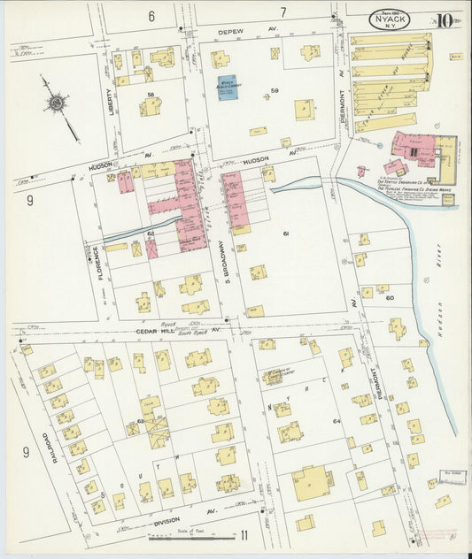 Sanborn Fire Insurance Map from Nyack, Rockland County, New York (1910), Sheet #0010 - Historic Sanborn Fire Insurance Map Print, vintage old map wall art, antique decor, genealogy gift, New York New York map
