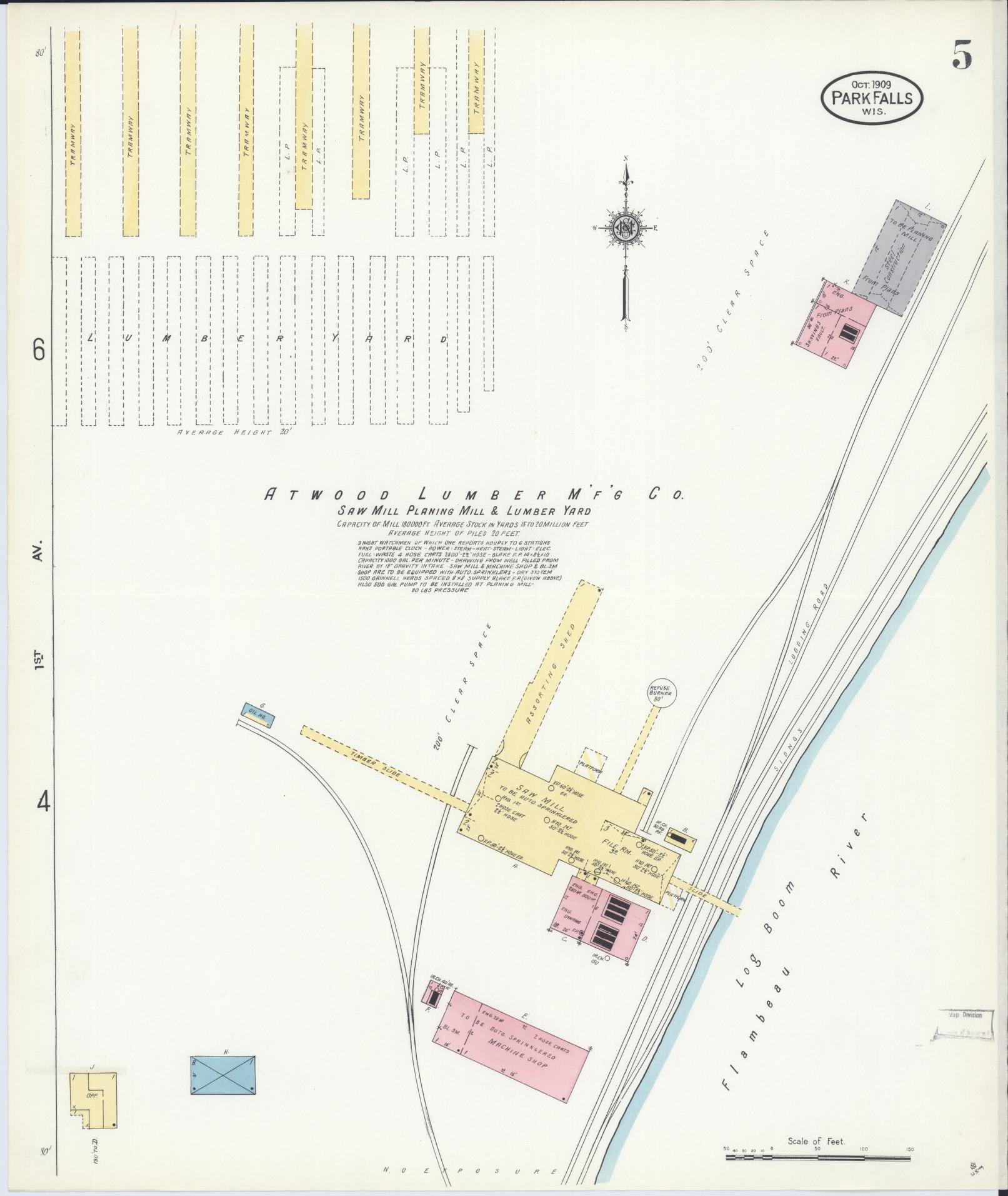 Sanborn Fire Insurance Map from Park Falls, Price County, Wisconsin (1909), Sheet #0005 - Complete Map Set gallery image, historic Sanborn map, vintage wall art, Wisconsin Wisconsin