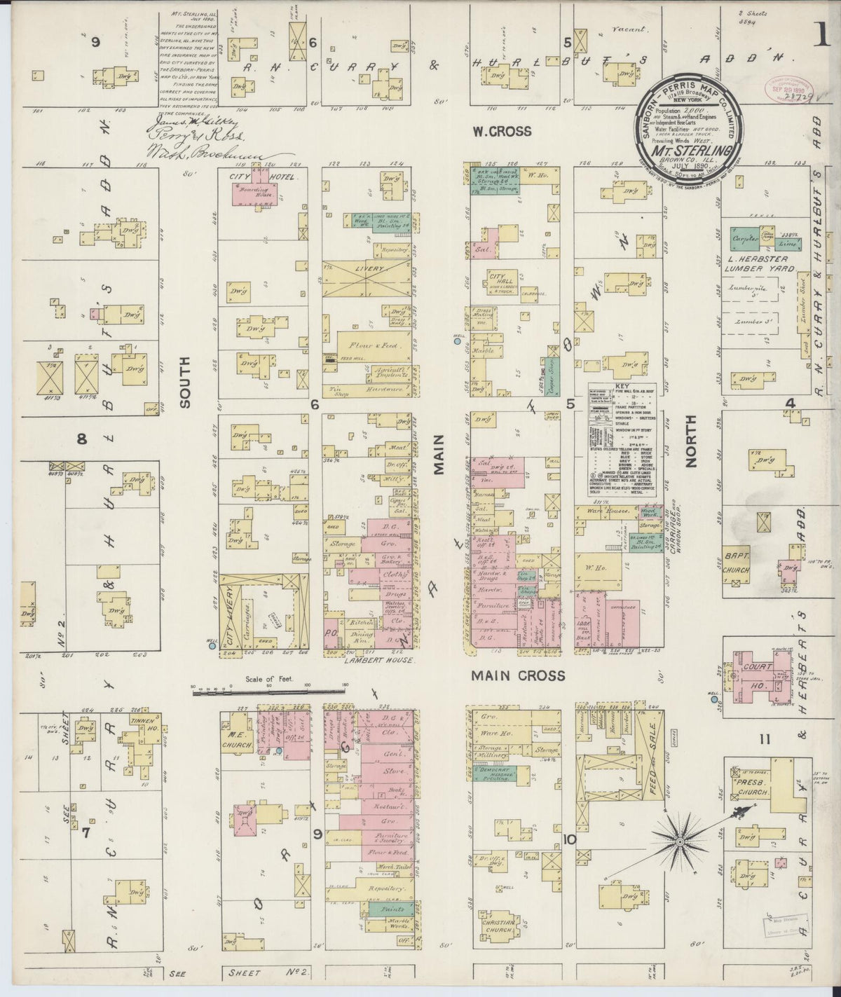 Sanborn Fire Insurance Map from Mount Sterling, Brown County, Illinois (1890), Sheet #0001 - Historic Sanborn Fire Insurance Map Print, vintage old map wall art, antique decor, genealogy gift, Illinois Illinois map