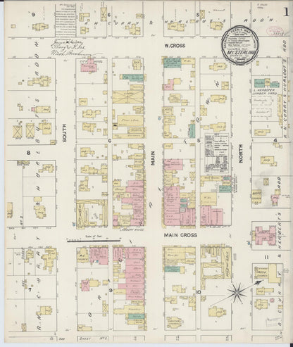 Sanborn Fire Insurance Map from Mount Sterling, Brown County, Illinois (1890), Sheet #0001 - Historic Sanborn Fire Insurance Map Print, vintage old map wall art, antique decor, genealogy gift, Illinois Illinois map