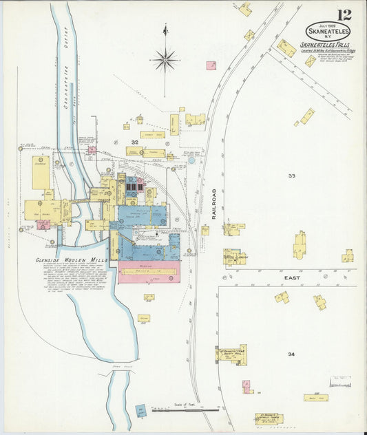 Sanborn Fire Insurance Map from Skaneateles, Onondaga County, New York (1909), Sheet #0012 - Historic Sanborn Fire Insurance Map Print, vintage old map wall art, antique decor, genealogy gift, New York New York map