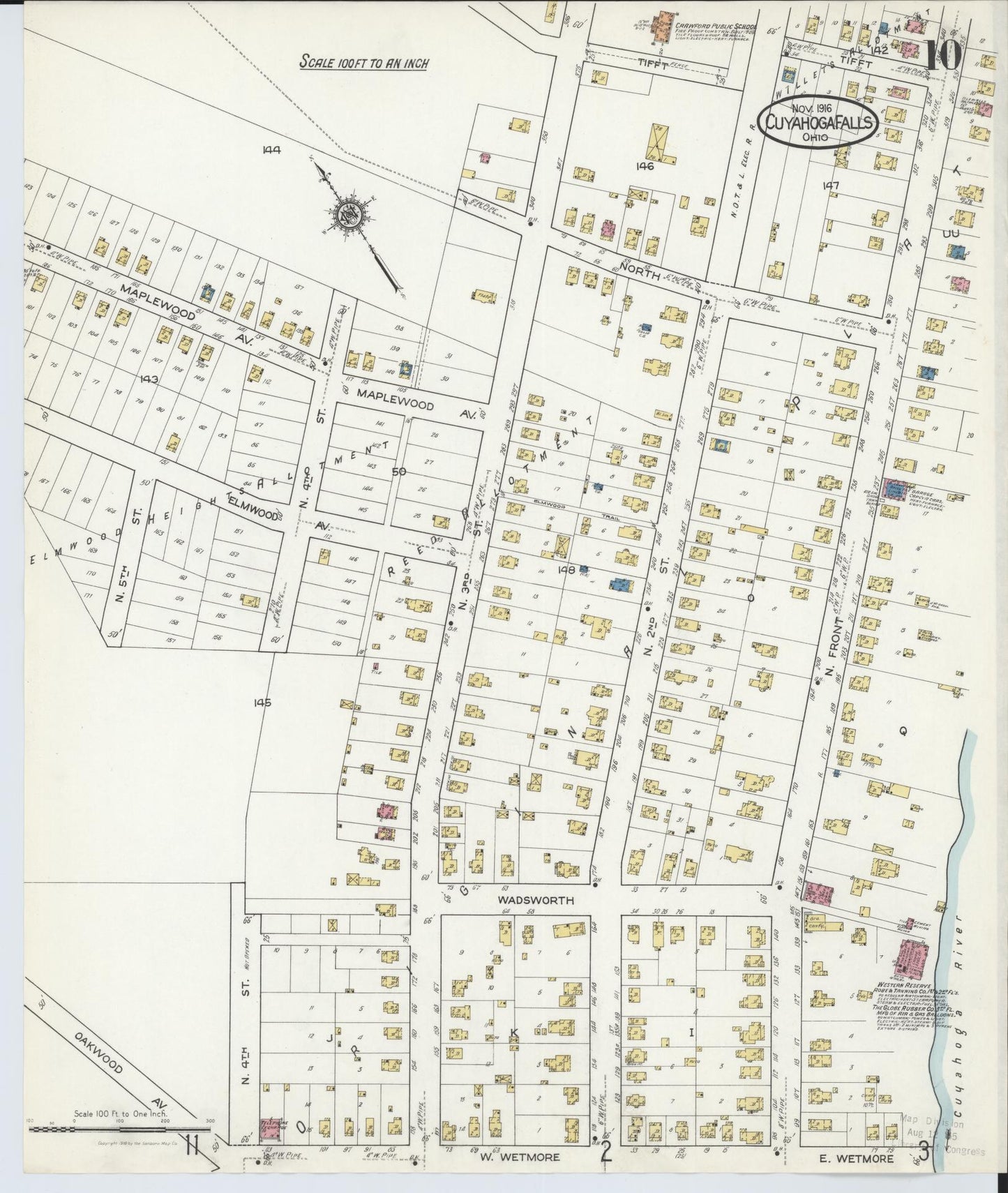 Sanborn Fire Insurance Map from Cuyahoga Falls, Summit County, Ohio (1916), Sheet #0010 - Complete Map Set gallery image, historic Sanborn map, vintage wall art, Ohio Ohio