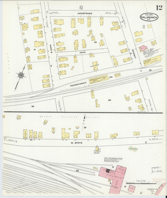 Sanborn Fire Insurance Map from Salamanca, Cattaraugus County, New York (1910), Sheet #0012 - Historic Sanborn Fire Insurance Map Print, vintage old map wall art, antique decor, genealogy gift, New York New York map