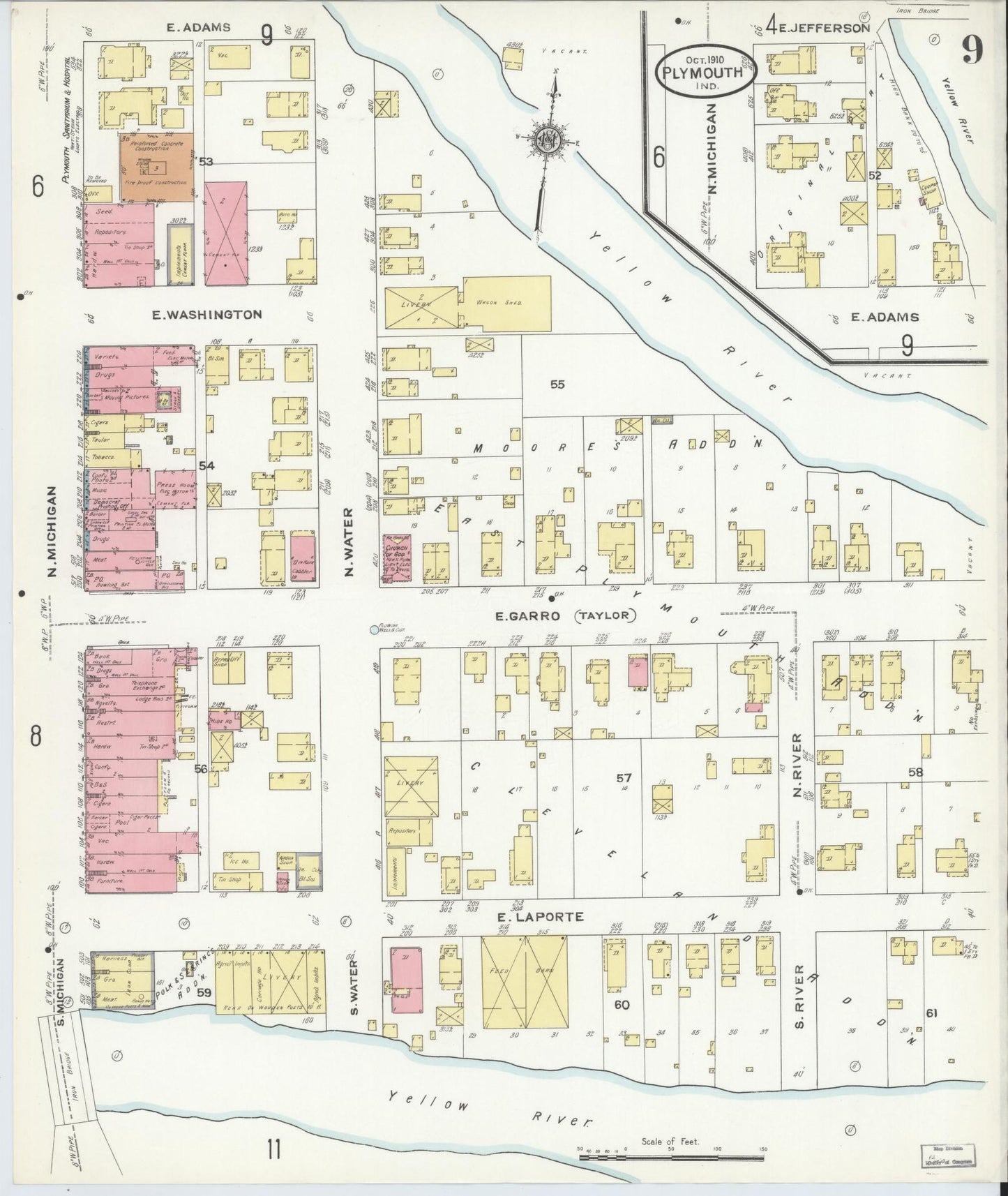 Sanborn Fire Insurance Map from Plymouth, Marhshall County, Indiana (1910), Sheet #0009 - Complete Map Set gallery image, historic Sanborn map, vintage wall art, Indiana Indiana