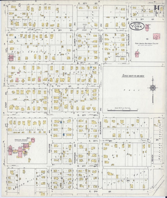 Sanborn Fire Insurance Map from York, York County, Nebraska (1915), Sheet #0014 - Historic Sanborn Fire Insurance Map Print, vintage old map wall art, antique decor, genealogy gift, Nebraska Nebraska map