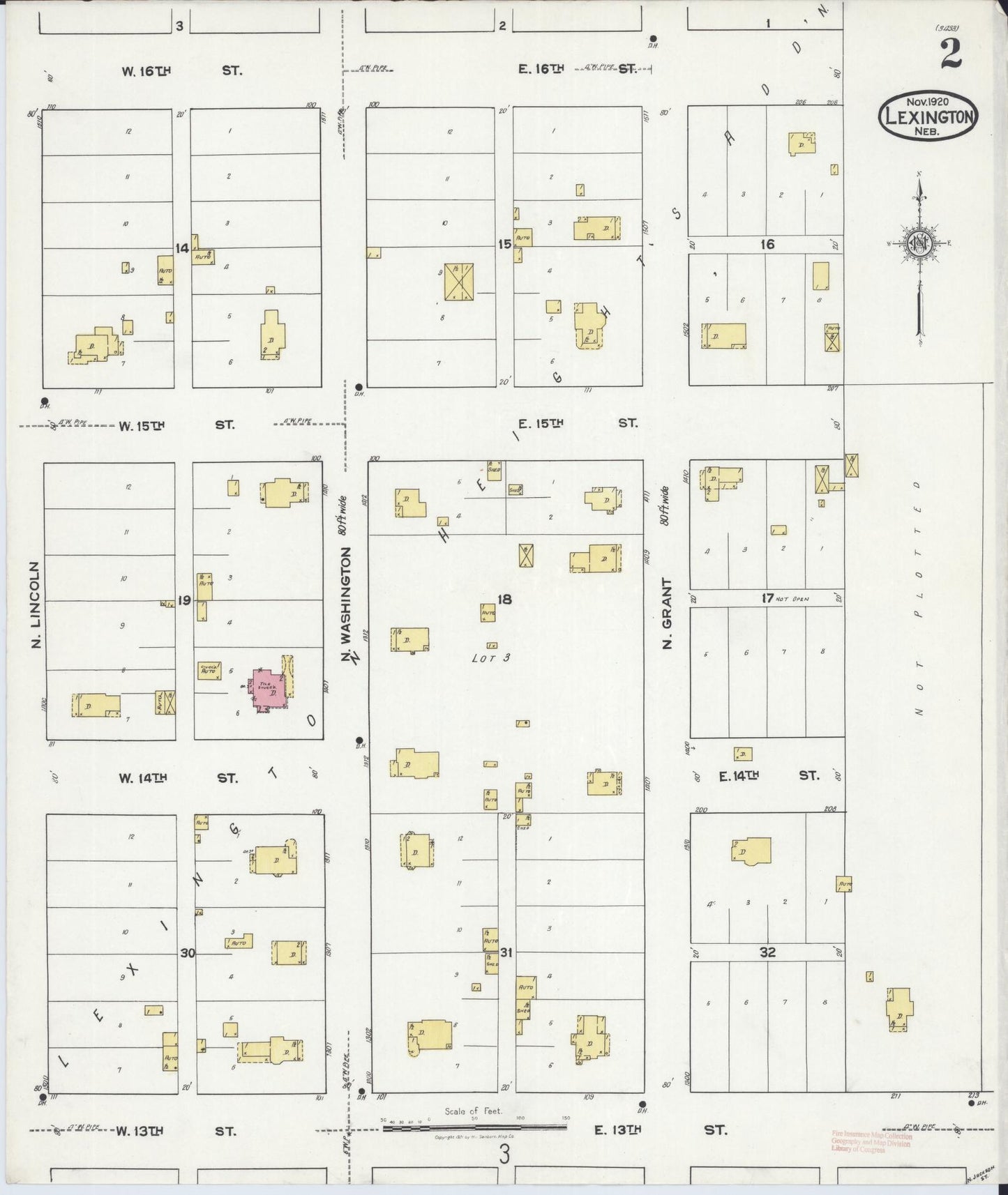 Sanborn Fire Insurance Map from Lexington, Dawson County, Nebraska (1920), Sheet #0002 - Complete Map Set gallery image, historic Sanborn map, vintage wall art, Nebraska Nebraska
