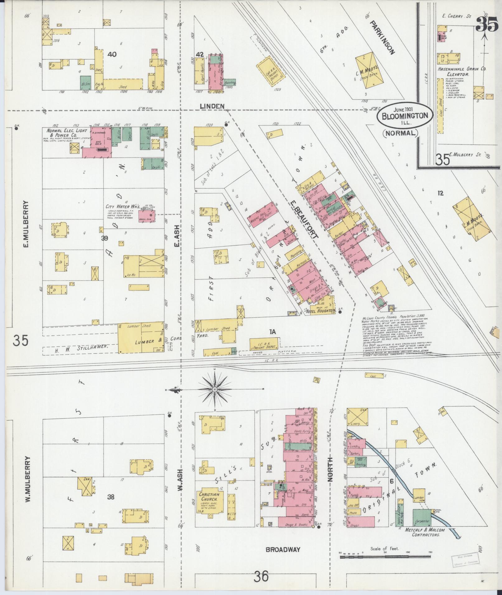 Sanborn Fire Insurance Map from Bloomington, McLean County, Illinois (1901), Sheet #0035 - Historic Sanborn Fire Insurance Map Print, vintage old map wall art, antique decor, genealogy gift, Illinois Illinois map