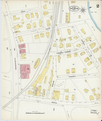 Sanborn Fire Insurance Map from Arlington, Middlesex County, Massachusetts (1903), Sheet #0002 - Historic Sanborn Fire Insurance Map Print, vintage old map wall art, antique decor, genealogy gift, Massachusetts Massachusetts map
