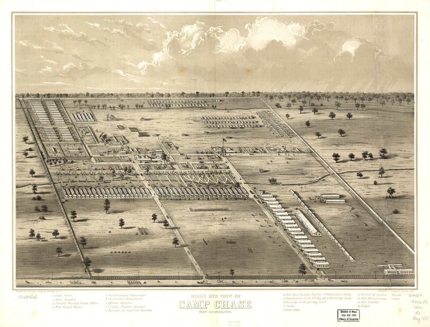 Bird's eye view of Camp Chase near Columbus, Ohio. (1860) – Historic Bird’s-Eye View Panorama Print