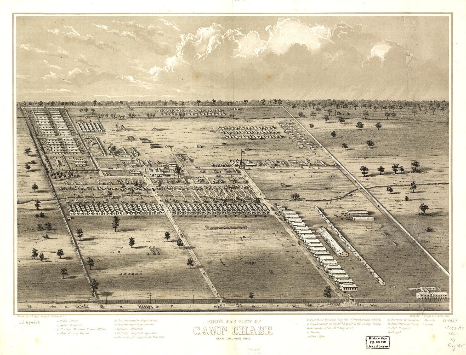 Bird's eye view of Camp Chase near Columbus, Ohio. (1860) – Historic Bird’s-Eye View Panorama Print