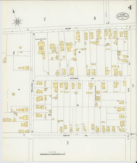 Sanborn Fire Insurance Map from Suffolk, Independent Cities, Virginia (1903), Sheet #0004 - Historic Sanborn Fire Insurance Map Print, vintage old map wall art, antique decor, genealogy gift, Virginia Virginia map