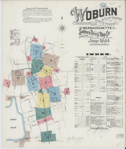 Sanborn Fire Insurance Map from Woburn, Middlesex County, Massachusetts (1894), Sheet #0001 - Historic Sanborn Fire Insurance Map Print, vintage old map wall art, antique decor, genealogy gift, Massachusetts Massachusetts map
