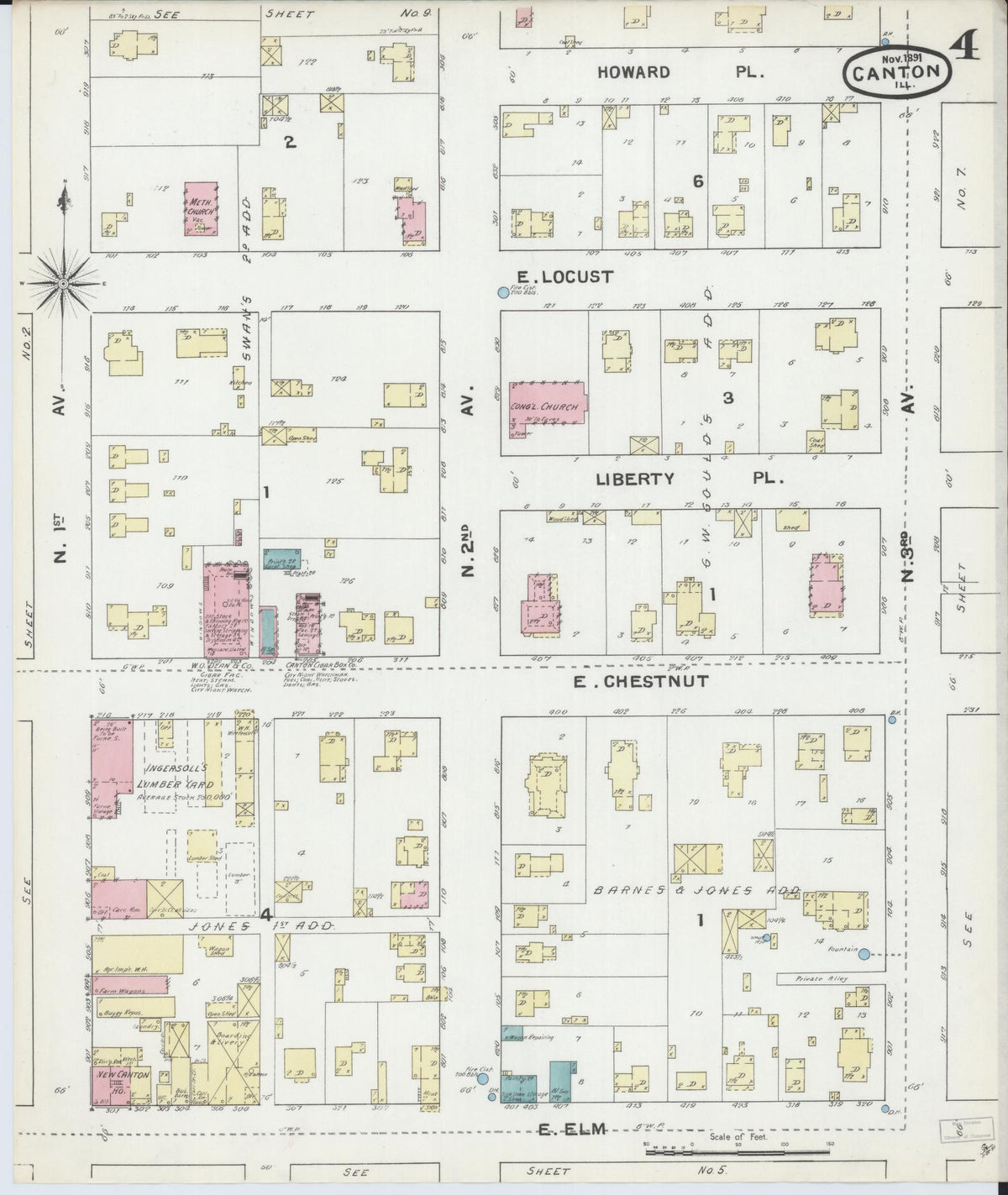 Sanborn Fire Insurance Map from Canton, Fulton County, Illinois (1891), Sheet #0004 - Complete Map Set gallery image, historic Sanborn map, vintage wall art, Illinois Illinois
