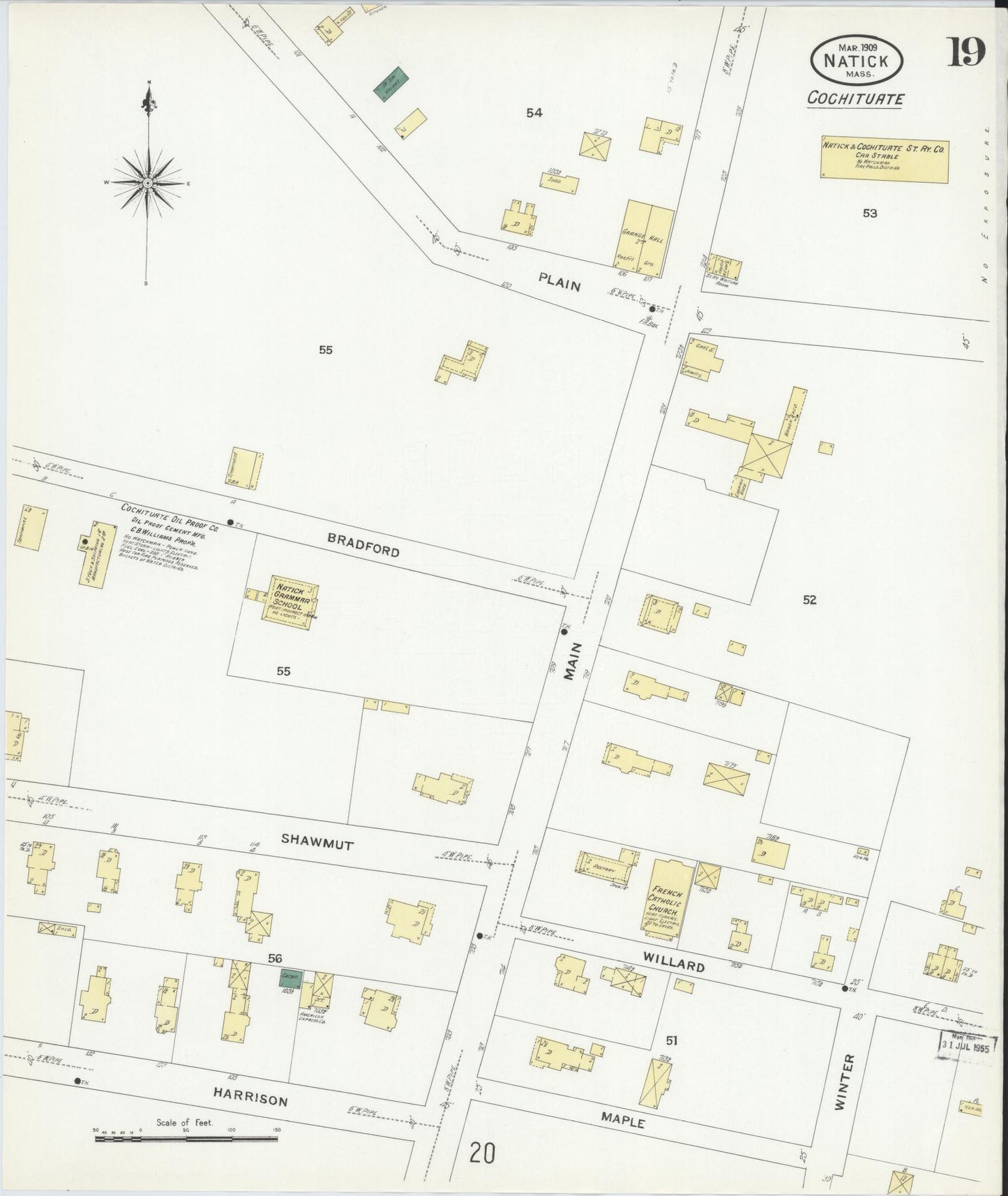 Sanborn Fire Insurance Map from Natick, Middlesex County, Massachusetts (1909), Sheet #0019 - Complete Map Set gallery image, historic Sanborn map, vintage wall art, Massachusetts Massachusetts