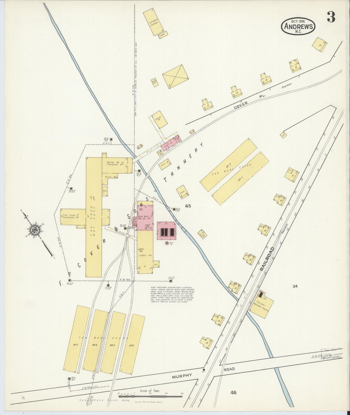 Sanborn Fire Insurance Map from Andrews, Cherokee County, North Carolina (1916), Sheet #0003 - Complete Map Set gallery image, historic Sanborn map, vintage wall art, North Carolina North Carolina