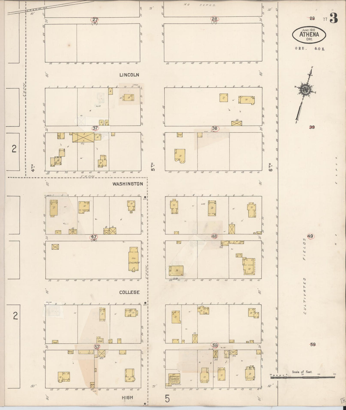 Sanborn Fire Insurance Map from Athena, Umatilla County, Oregon (1932), Sheet #0003 - Historic Sanborn Fire Insurance Map Print, vintage old map wall art, antique decor, genealogy gift, Oregon Oregon map