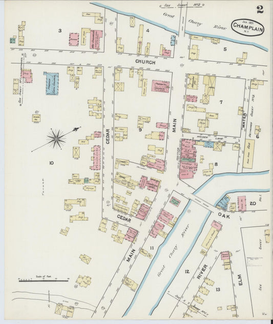 Sanborn Fire Insurance Map from Champlain, Clinton County, New York (1891), Sheet #0002 - Historic Sanborn Fire Insurance Map Print, vintage old map wall art, antique decor, genealogy gift, New York New York map