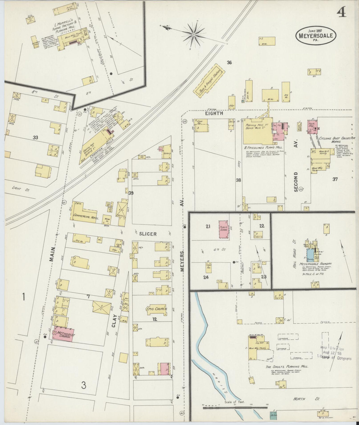 Sanborn Fire Insurance Map from Meyersdale, Somerset County, Pennsylvania (1897), Sheet #0004 - Historic Sanborn Fire Insurance Map Print, vintage old map wall art, antique decor, genealogy gift, Pennsylvania Pennsylvania map