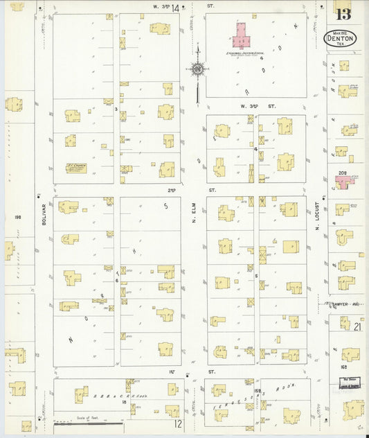 Sanborn Fire Insurance Map from Denton, Denton County, Texas (1912), Sheet #0013 - Historic Sanborn Fire Insurance Map Print, vintage old map wall art, antique decor, genealogy gift, Texas Texas map