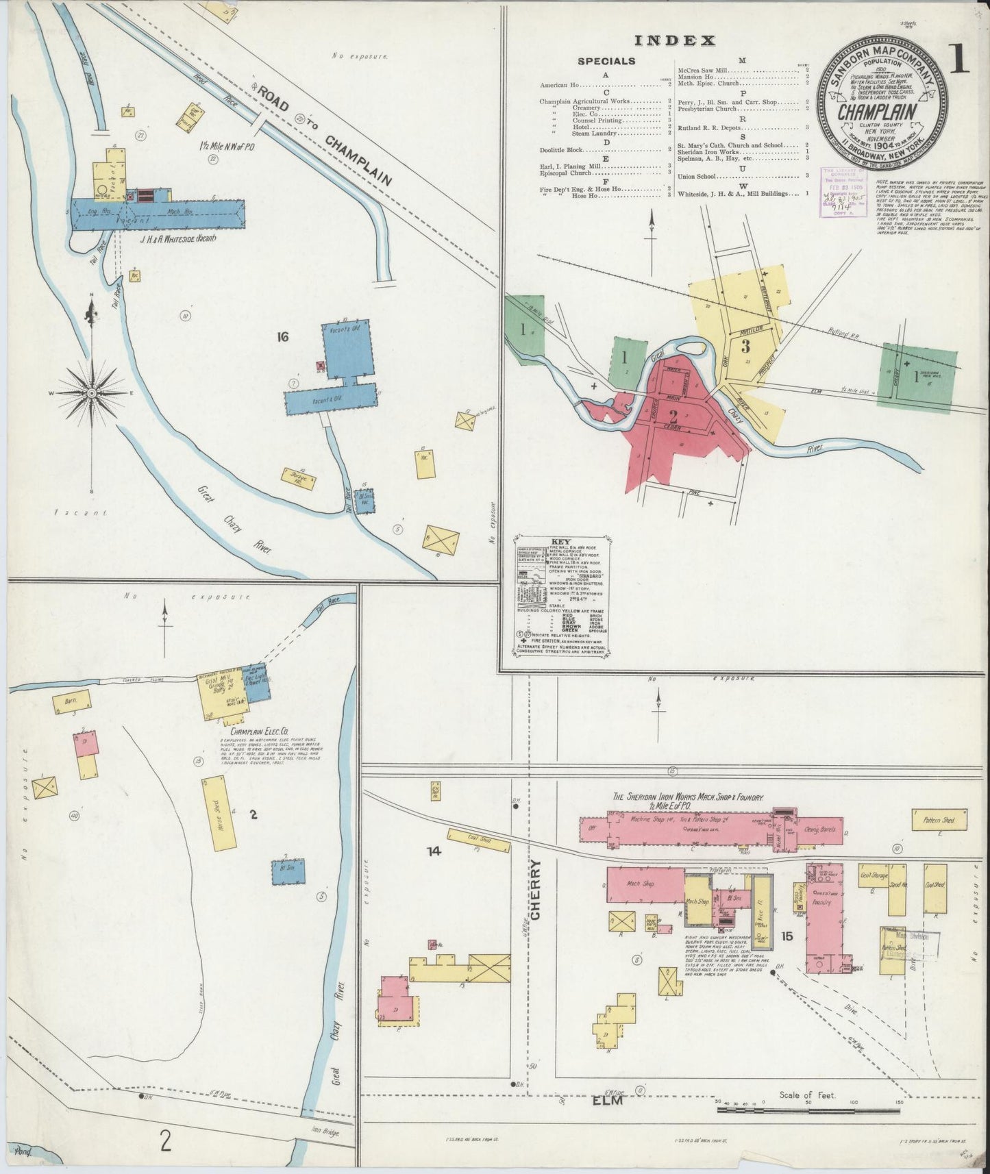 Sanborn Fire Insurance Map from Champlain, Clinton County, New York (1904), Sheet #0001 - Historic Sanborn Fire Insurance Map Print, vintage old map wall art, antique decor, genealogy gift, New York New York map