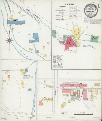 Sanborn Fire Insurance Map from Champlain, Clinton County, New York (1904), Sheet #0001 - Historic Sanborn Fire Insurance Map Print, vintage old map wall art, antique decor, genealogy gift, New York New York map