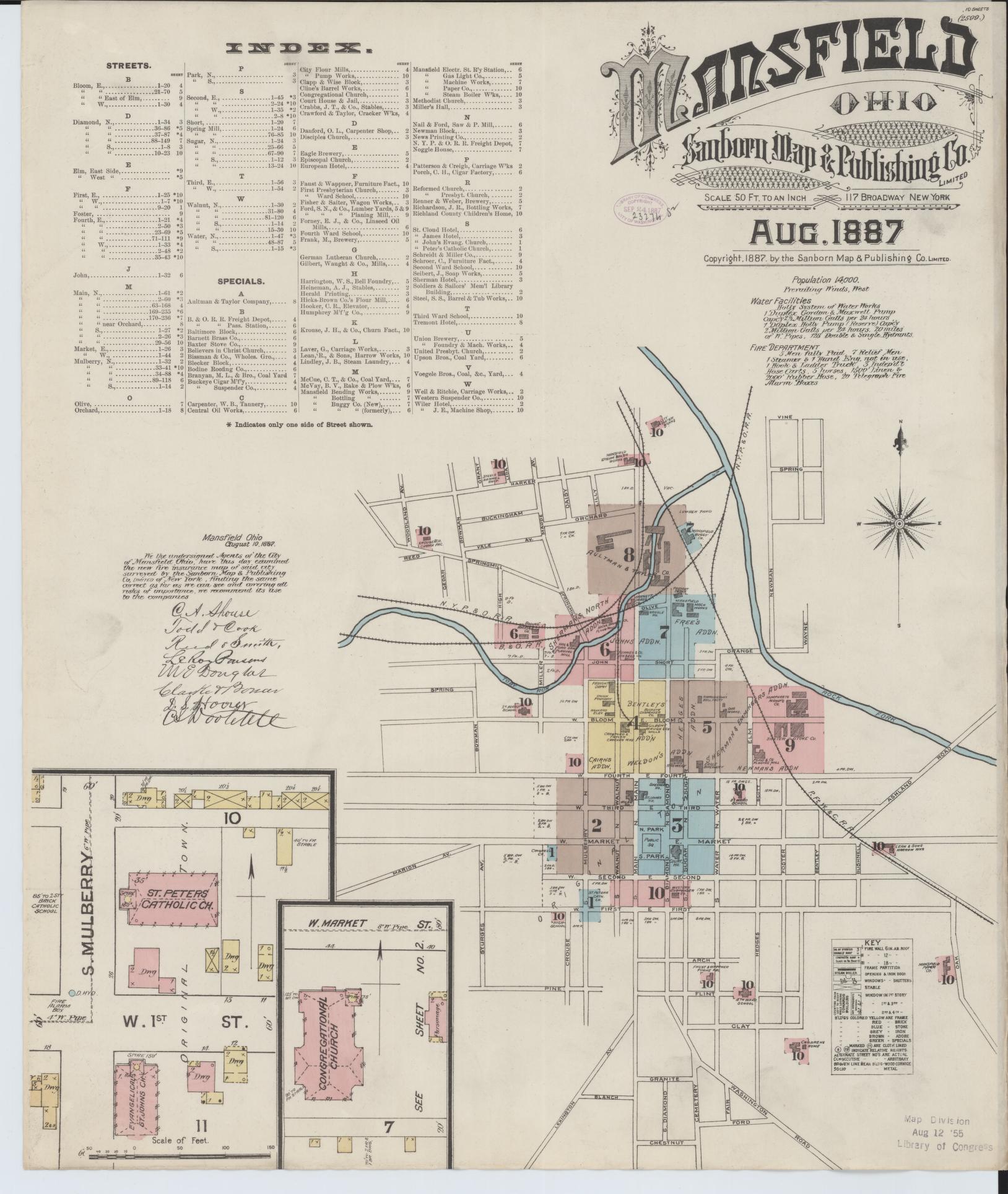 Sanborn Fire Insurance Map from Mansfield, Richland County, Ohio (1887), Sheet #0001 - Historic Sanborn Fire Insurance Map Print, vintage old map wall art, antique decor, genealogy gift, Ohio Ohio map