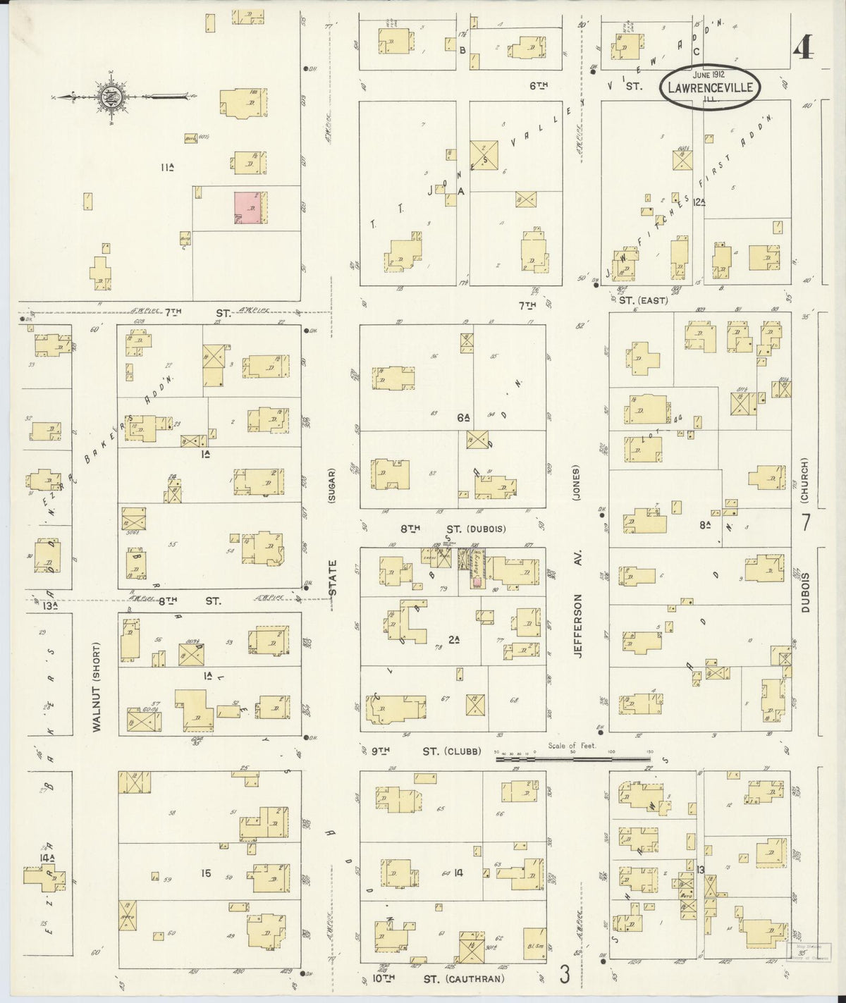 Sanborn Fire Insurance Map from Lawrenceville, Lawrence County, Illinois (1912), Sheet #0004 - Historic Sanborn Fire Insurance Map Print, vintage old map wall art, antique decor, genealogy gift, Illinois Illinois map