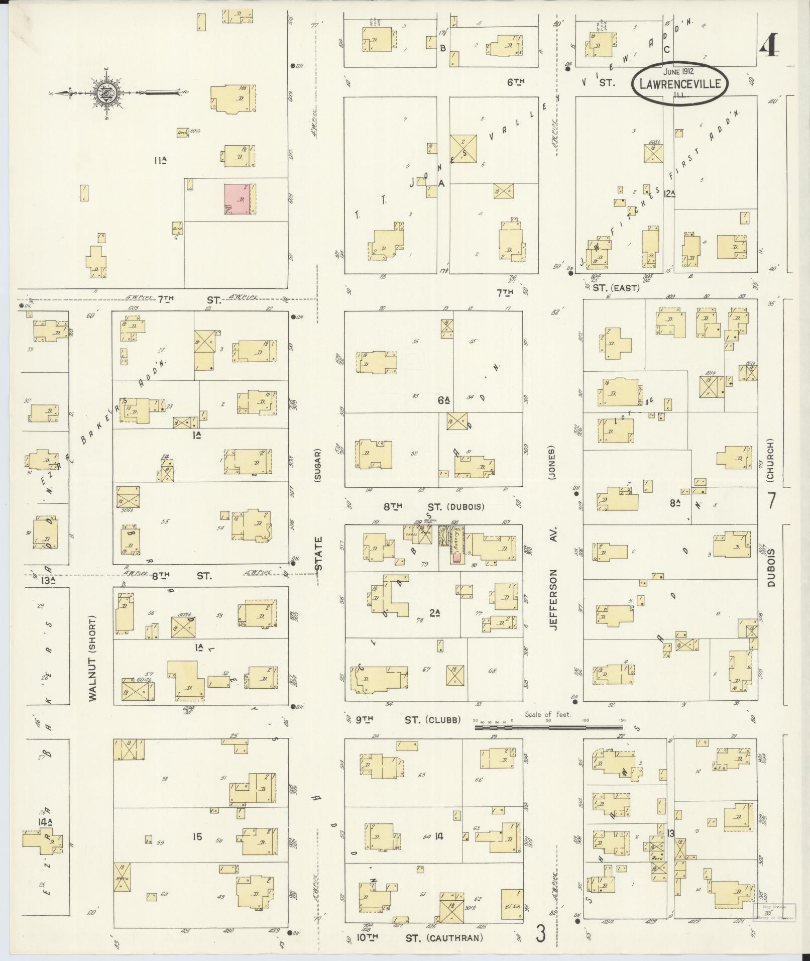 Sanborn Fire Insurance Map from Lawrenceville, Lawrence County, Illinois (1912), Sheet #0004 - Historic Sanborn Fire Insurance Map Print, vintage old map wall art, antique decor, genealogy gift, Illinois Illinois map