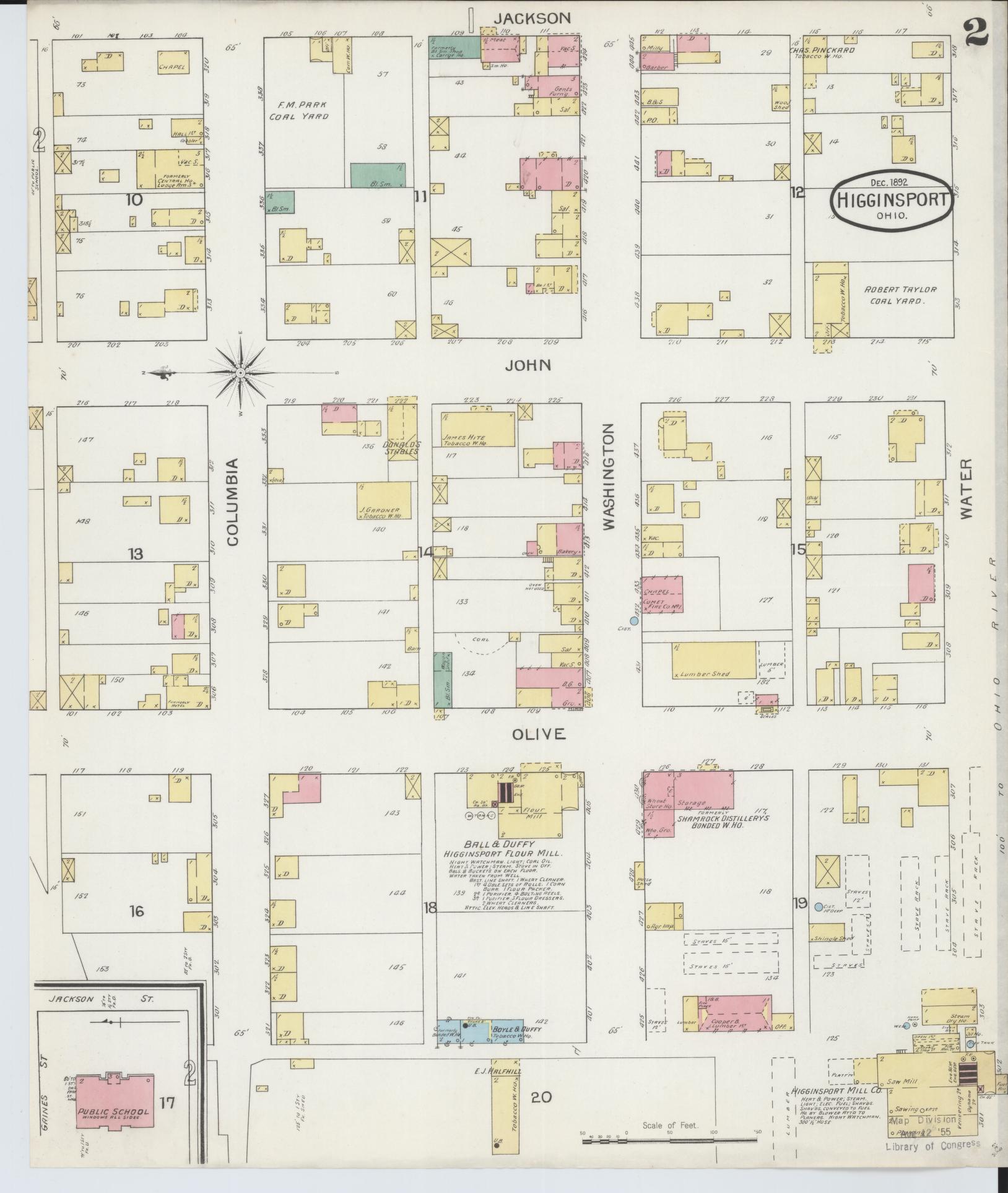 Sanborn Fire Insurance Map from Higginsport, Brown County, Ohio (1892), Sheet #0002 - Historic Sanborn Fire Insurance Map Print, vintage old map wall art, antique decor, genealogy gift, Ohio Ohio map