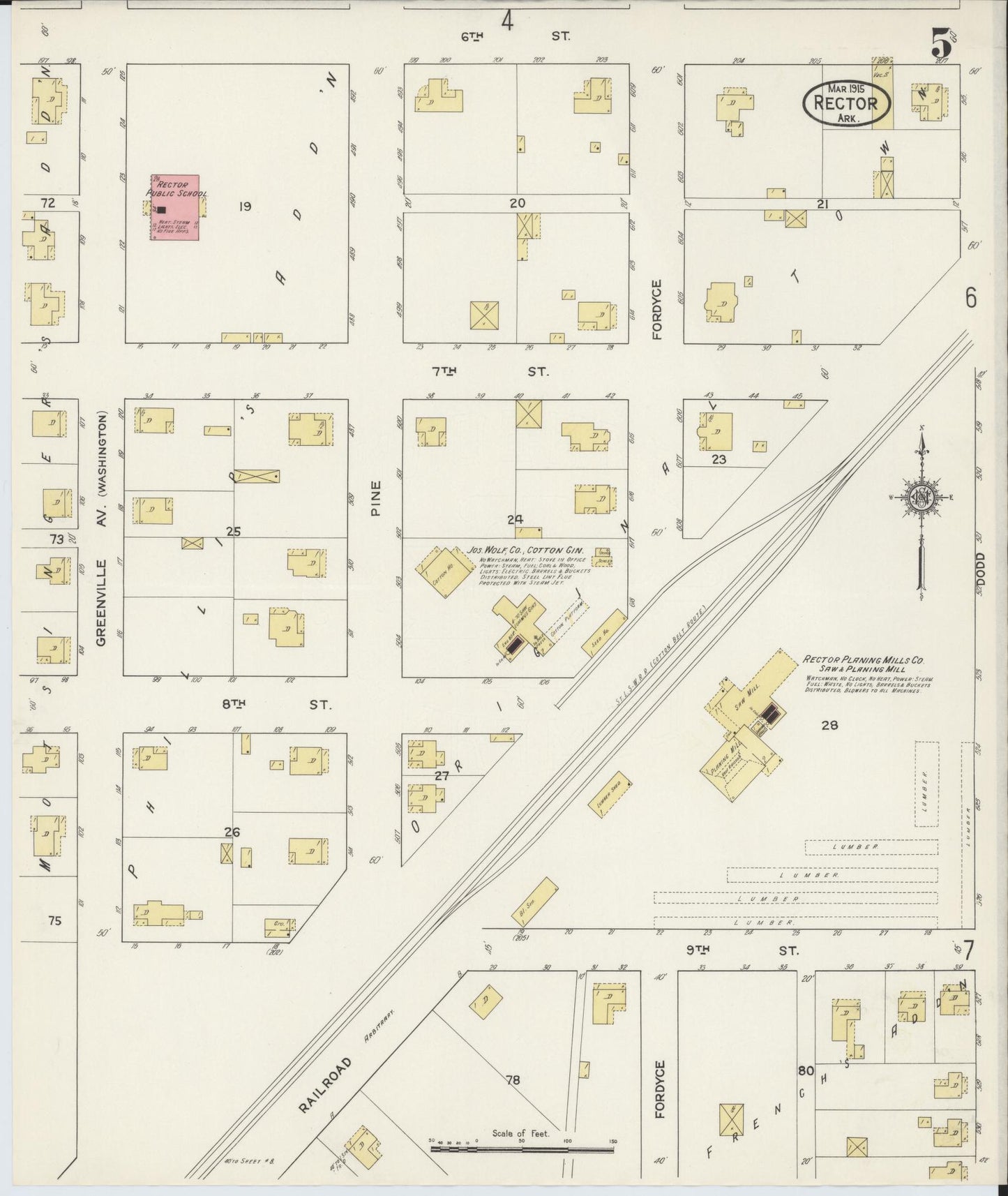 Sanborn Fire Insurance Map from Rector, Clay County, Arkansas (1915), Sheet #0005 - Complete Map Set gallery image, historic Sanborn map, vintage wall art, Arkansas Arkansas