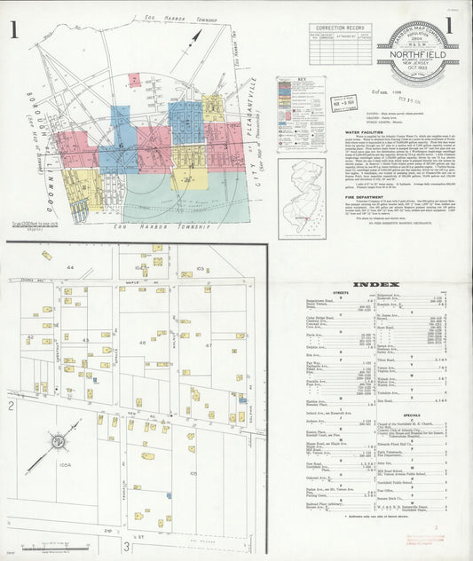 Sanborn Fire Insurance Map from Northfield, Atlantic County, New Jersey (1933), Sheet #0001 - Historic Sanborn Fire Insurance Map Print, vintage old map wall art, antique decor, genealogy gift, New Jersey New Jersey map