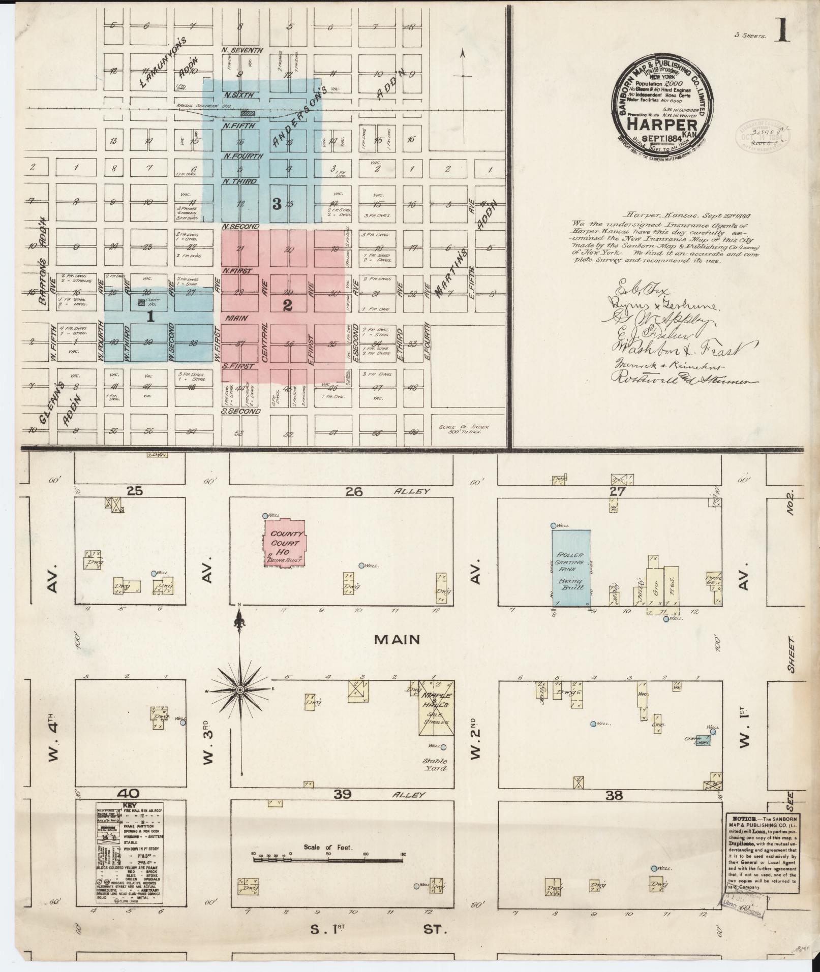 Sanborn Fire Insurance Map from Harper, Harper County, Kansas (1884), Sheet #0001 - Complete Map Set gallery image, historic Sanborn map, vintage wall art, Kansas Kansas