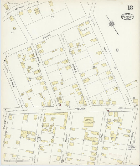 Sanborn Fire Insurance Map from Peabody, Essex County, Massachusetts (1914), Sheet #0018 - Historic Sanborn Fire Insurance Map Print, vintage old map wall art, antique decor, genealogy gift, Massachusetts Massachusetts map