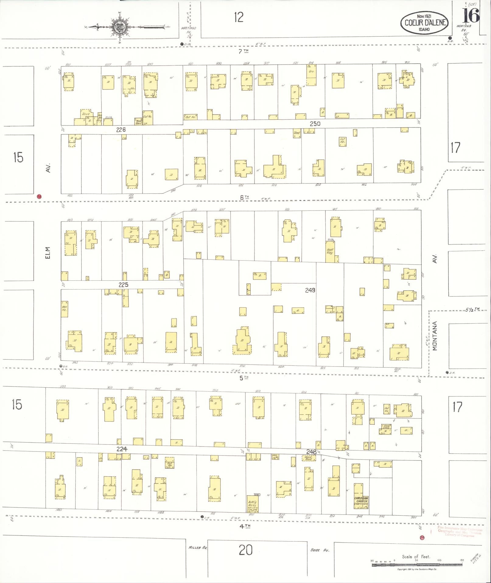 Sanborn Fire Insurance Map from Coeur D'alene, Kootenai County, Idaho (1921), Sheet #0016 - Complete Map Set gallery image, historic Sanborn map, vintage wall art, Idaho Idaho