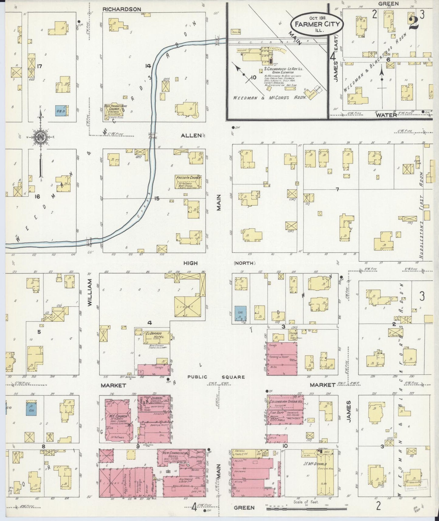 Sanborn Fire Insurance Map from Farmer City, De Witt County, Illinois (1911), Sheet #0002 - Historic Sanborn Fire Insurance Map Print, vintage old map wall art, antique decor, genealogy gift, Illinois Illinois map