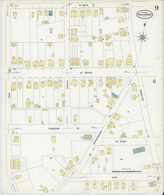 Sanborn Fire Insurance Map from Paulsboro, Gloucester County, New Jersey (1909), Sheet #0009 - Historic Sanborn Fire Insurance Map Print, vintage old map wall art, antique decor, genealogy gift, New Jersey New Jersey map