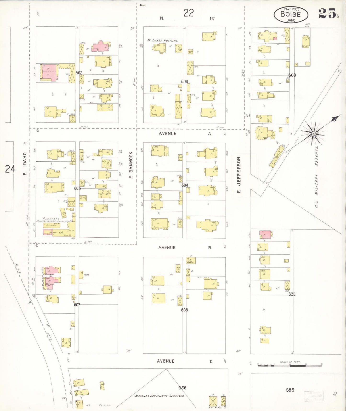 Sanborn Fire Insurance Map from Boise, Ada County, Idaho (1903), Sheet #0025 - Historic Sanborn Fire Insurance Map Print, vintage old map wall art, antique decor, genealogy gift, Idaho Idaho map