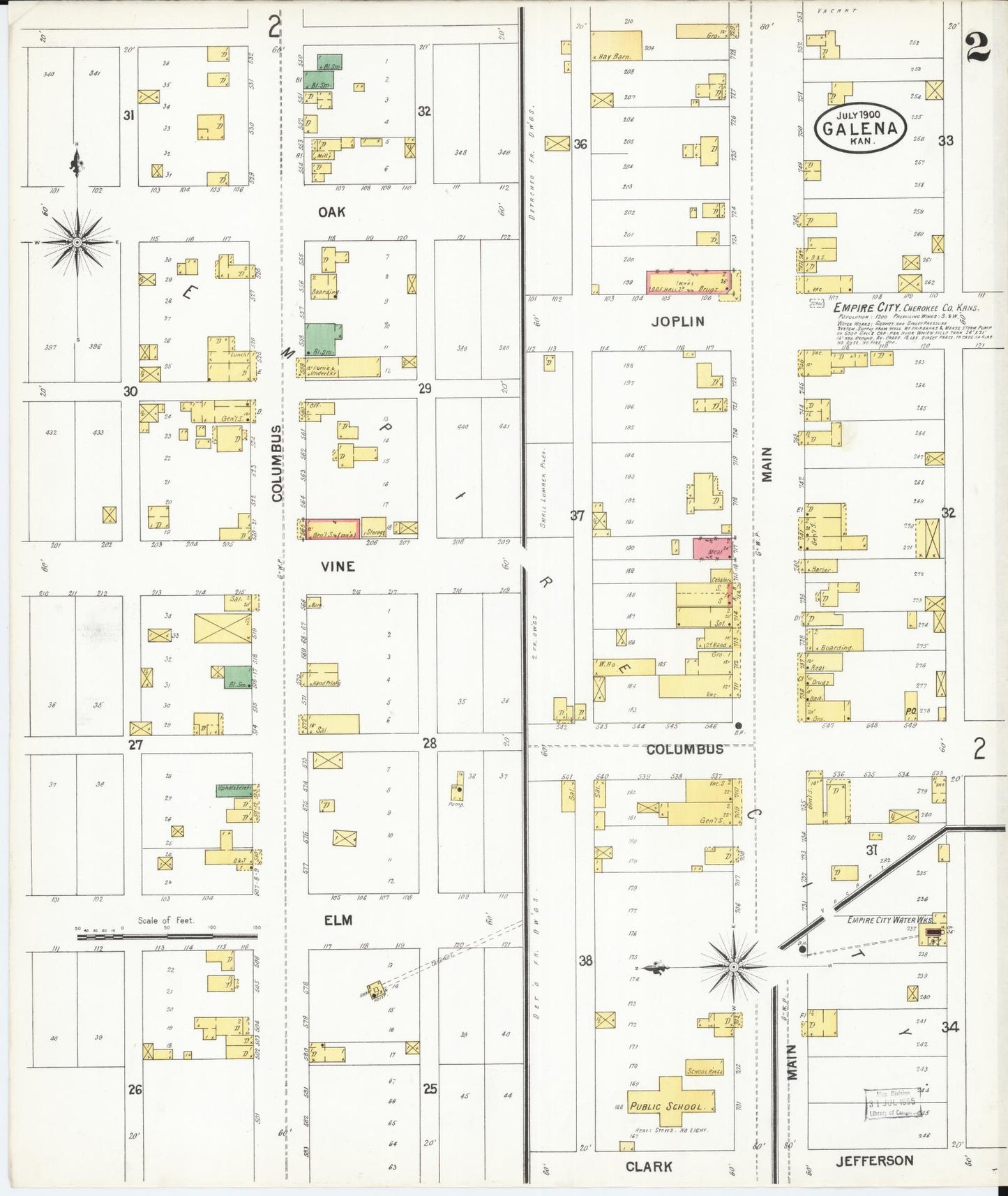 Sanborn Fire Insurance Map from Galena, Cherokee County, Kansas (1900), Sheet #0002 - Complete Map Set gallery image, historic Sanborn map, vintage wall art, Kansas Kansas