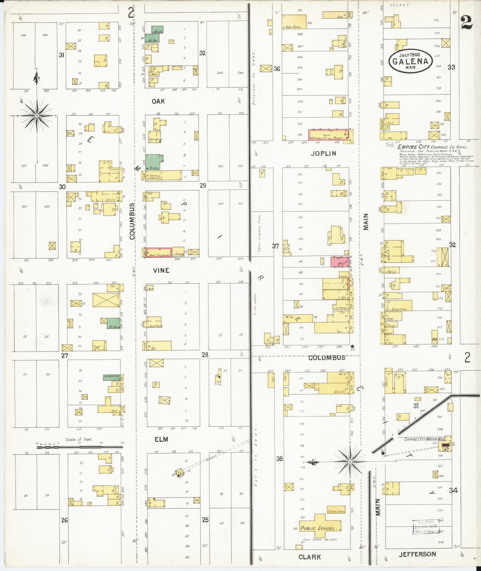 Sanborn Fire Insurance Map from Galena, Cherokee County, Kansas (1900), Sheet #0002 - Complete Map Set gallery image, historic Sanborn map, vintage wall art, Kansas Kansas