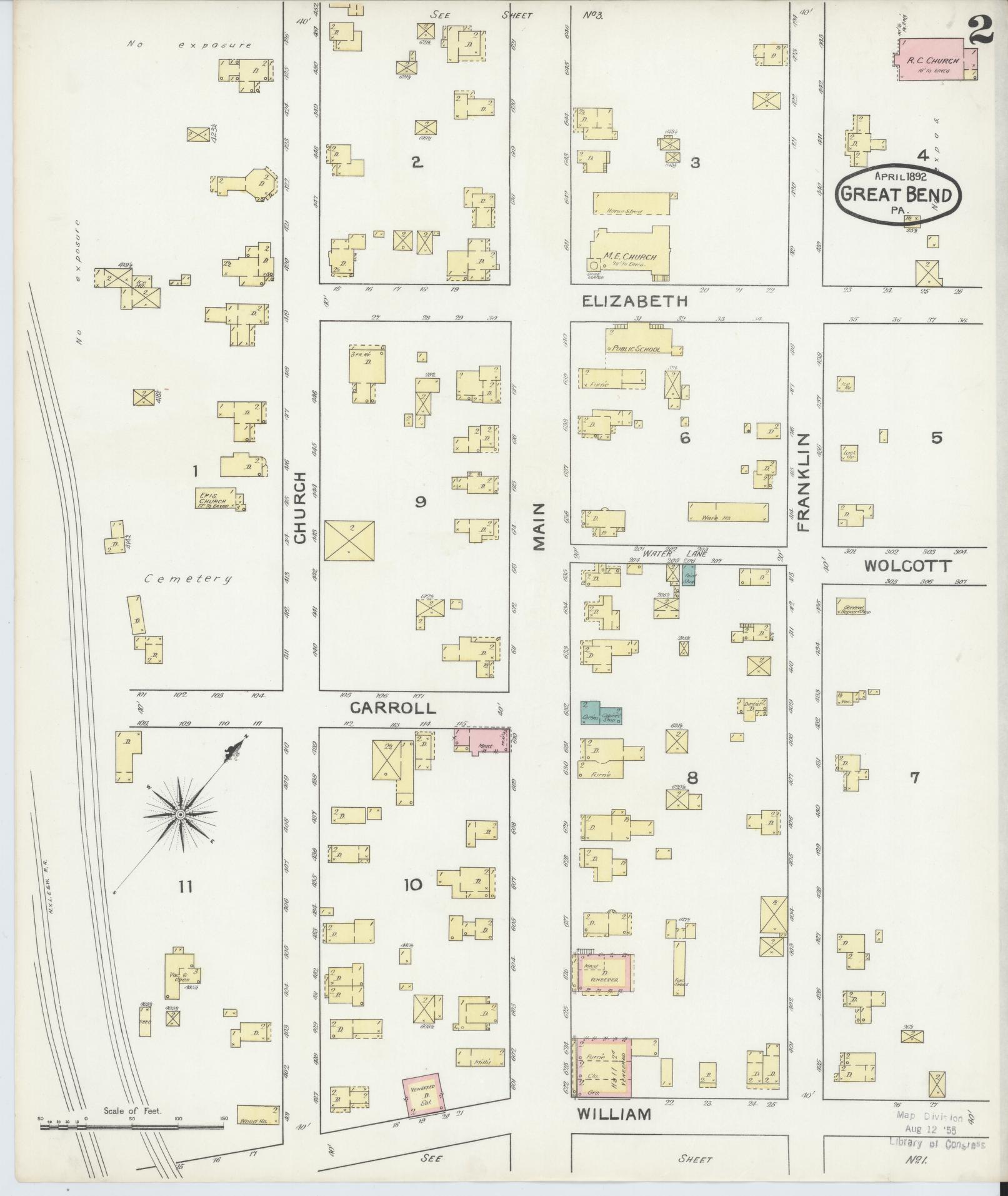 Sanborn Fire Insurance Map from Great Bend, Susquehanna County, Pennsylvania (1892), Sheet #0002 - Historic Sanborn Fire Insurance Map Print, vintage old map wall art, antique decor, genealogy gift, Pennsylvania Pennsylvania map