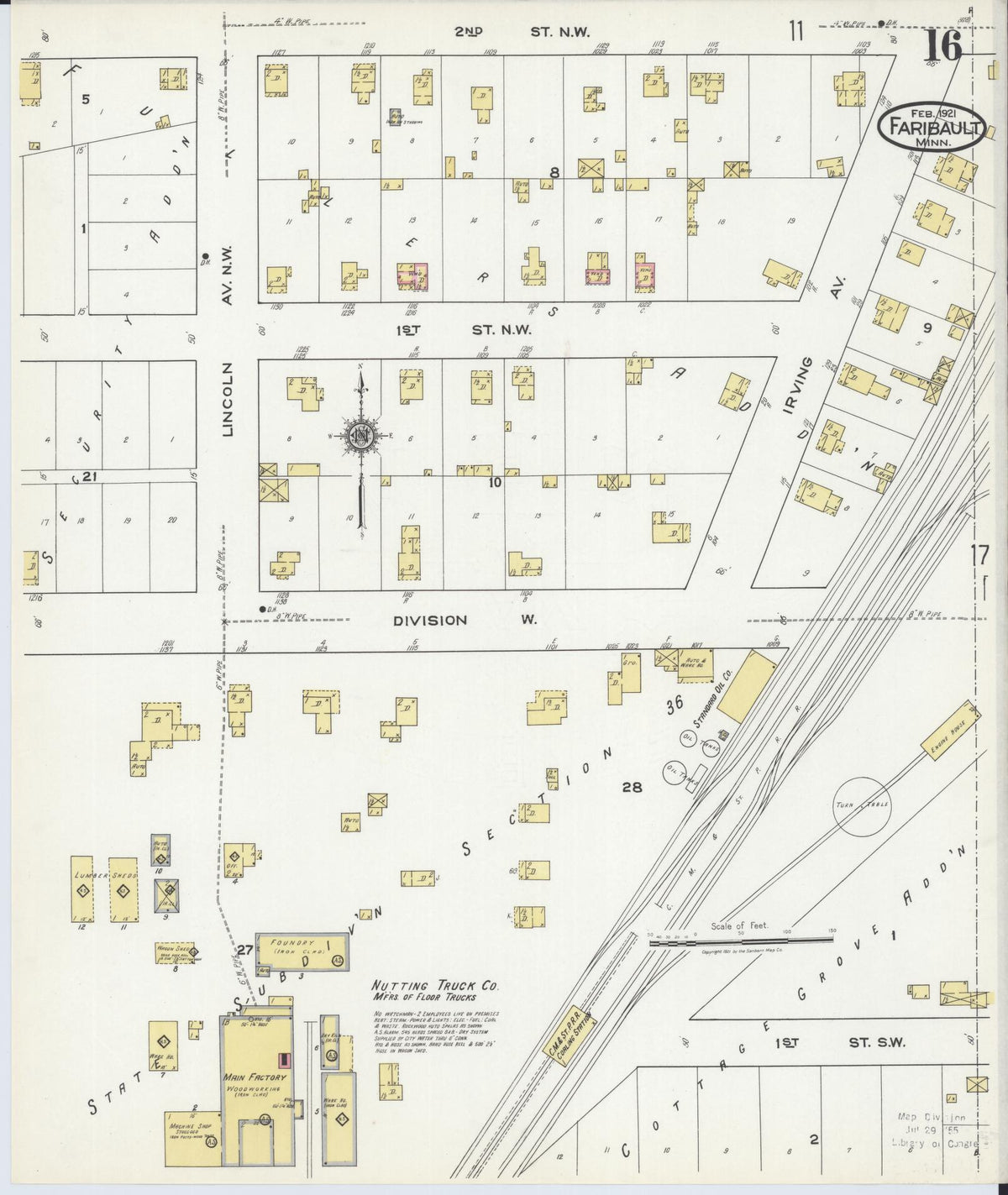 Sanborn Fire Insurance Map from Faribault, Rice County, Minnesota (1921), Sheet #0016 - Complete Map Set gallery image, historic Sanborn map, vintage wall art, Minnesota Minnesota