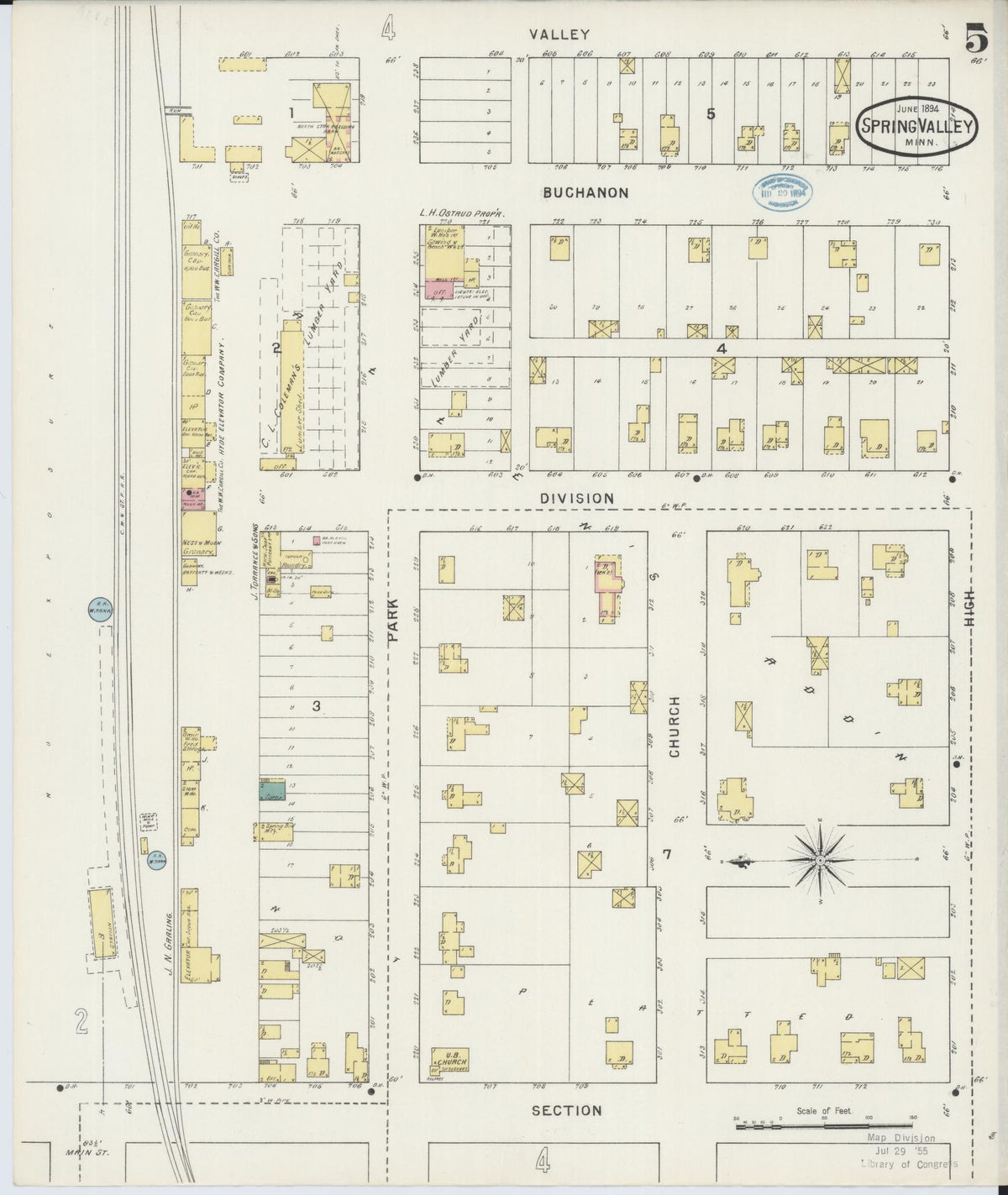 Sanborn Fire Insurance Map from Spring Valley, Fillmore County, Minnesota (1894), Sheet #0005 - Historic Sanborn Fire Insurance Map Print, vintage old map wall art, antique decor, genealogy gift, Minnesota Minnesota map