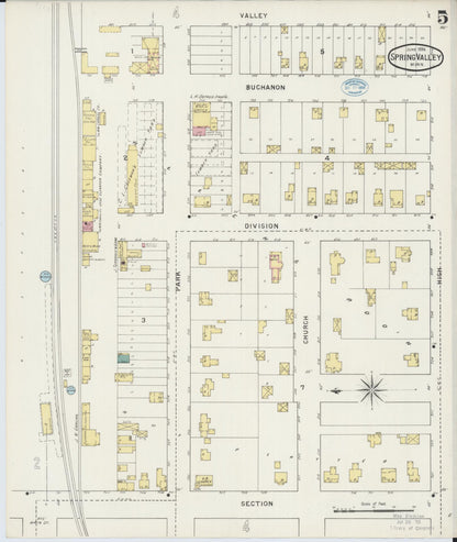 Sanborn Fire Insurance Map from Spring Valley, Fillmore County, Minnesota (1894), Sheet #0005 - Historic Sanborn Fire Insurance Map Print, vintage old map wall art, antique decor, genealogy gift, Minnesota Minnesota map