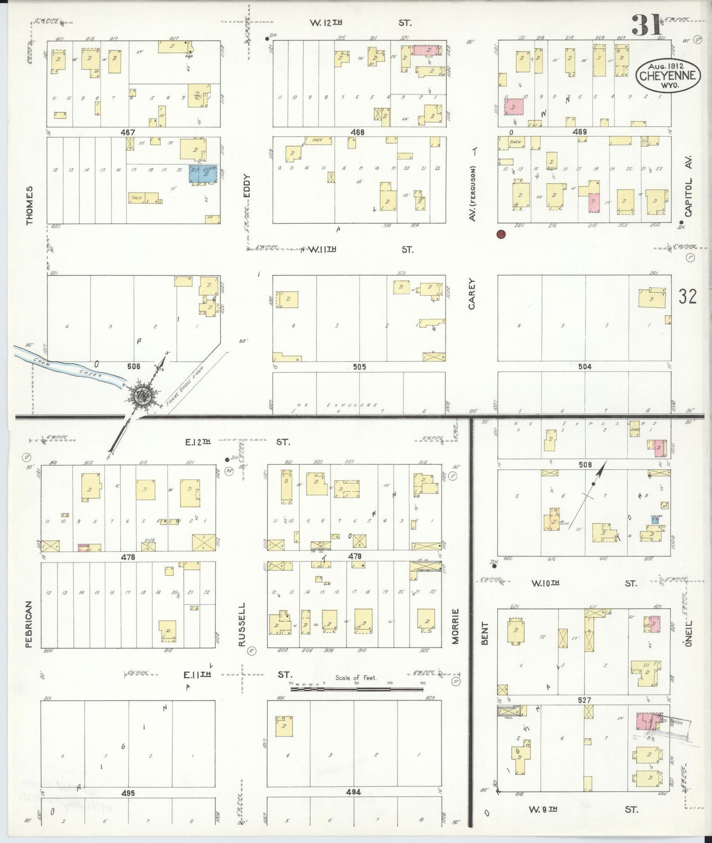 Sanborn Fire Insurance Map from Cheyenne, Laramie County, Wyoming (1912), Sheet #0031 - Complete Map Set gallery image, historic Sanborn map, vintage wall art, Wyoming Wyoming